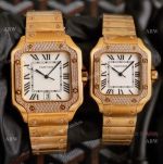 Quartz Cartier Santos 100 Gold Copy Watch With Diamonds White Dial With Roman Markers 
